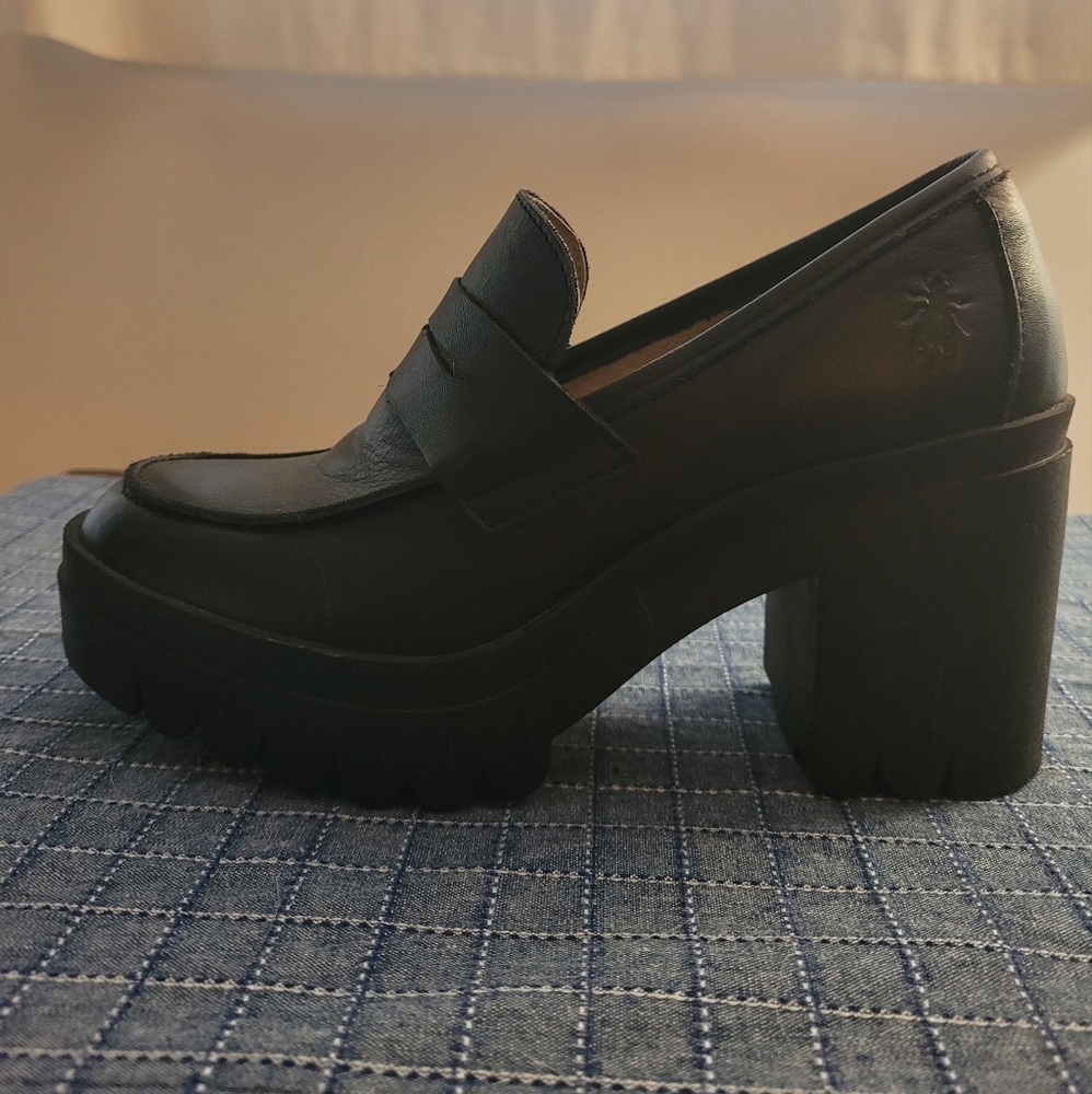 Fly London Black Platform Loafers 35